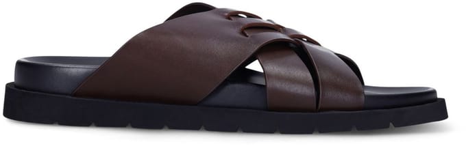 Manfield - Heren - Bruine leren slippers - Maat 45