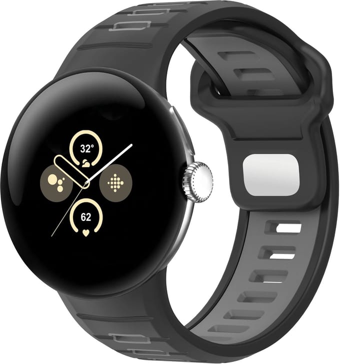 Strap-it Sport bandje siliconen geschikt voor Google Pixel Watch 5 (45 mm) / 4 (45 mm) / 3 (45 mm) - Zwart/Grijs