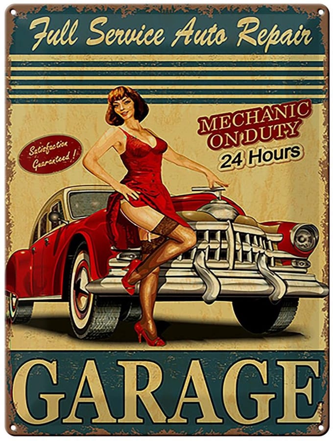 Blechschild Pinup 30x40cm Garage Full Service Auto Repair