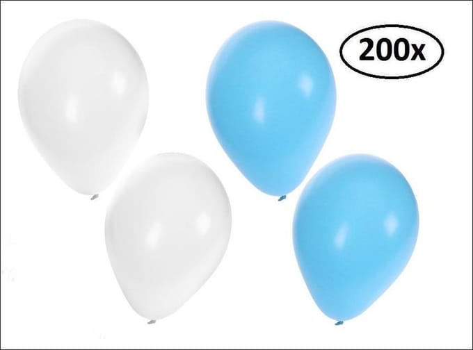 Ballonnen helium 200x lichtblauw en wit