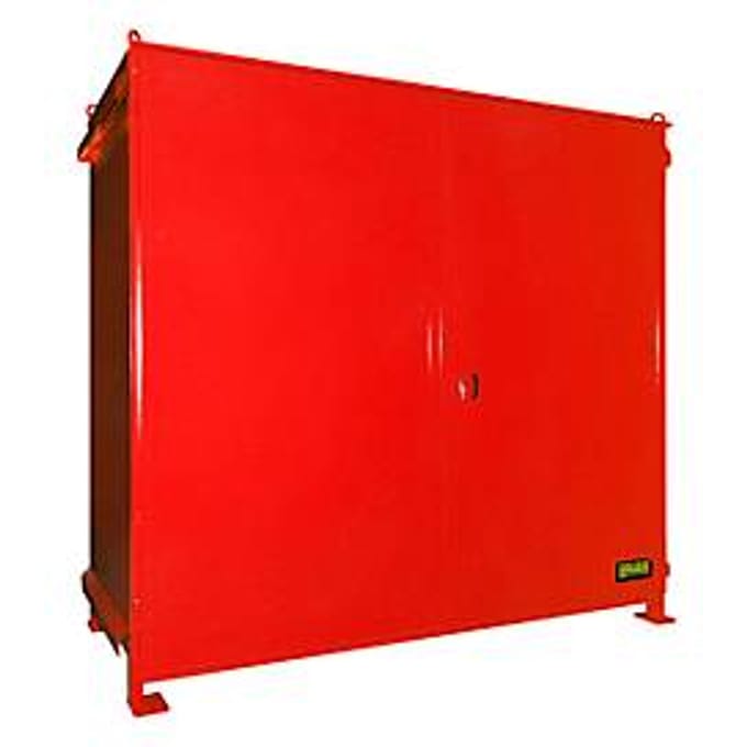 Stellingcontainer BAUER CEN 29-2, staal, dubbele scharnierdeur, B 3175 x D 1500 x H 2980 mm, rood