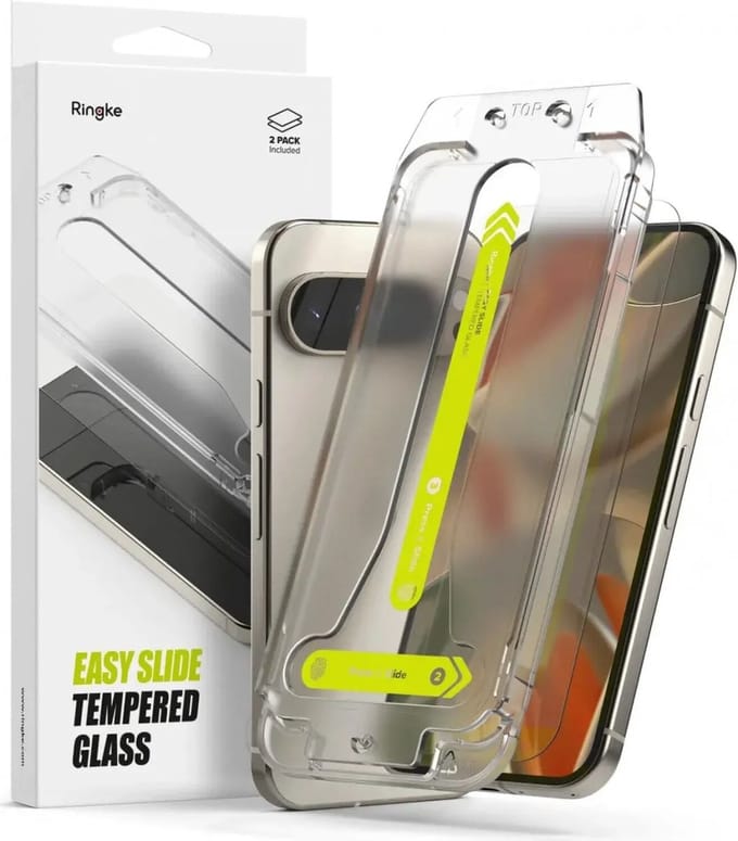 Ringke Screenprotector Geschikt voor Google Pixel 10 (Pro) / Pixel 9 (Pro) - Easy Slide met Jig - 9H Tempered Glass - Case Friendly - Gemakkelijke Installatie - 2-Pack