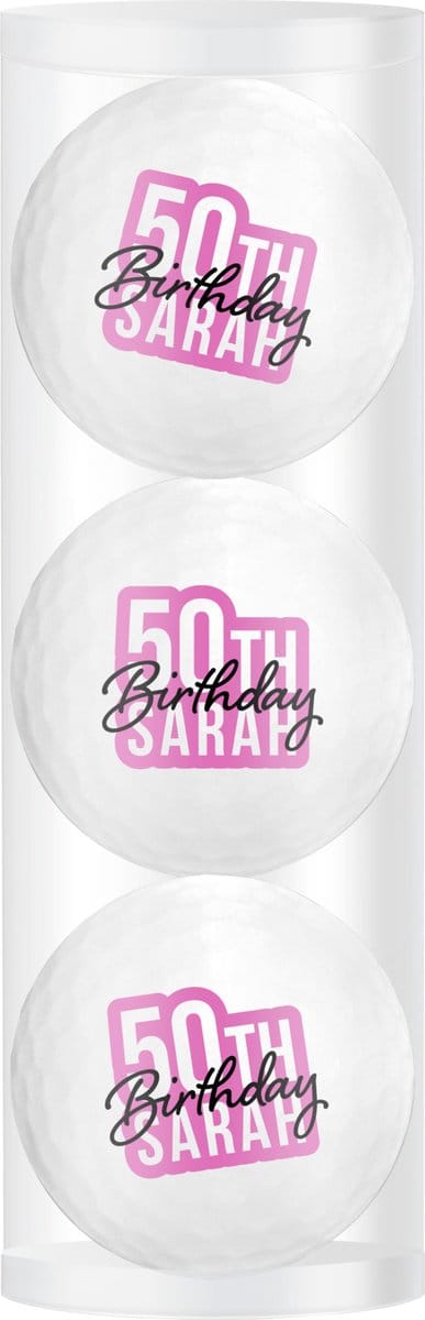 Golfpresentjes-Sarah 3 golfballen- Sarah 50 jaar Golfcadeau-Golfgadget- Golfprijs-Golfer-Golfaccessoires-Golfbal-golftees-golfcadeau