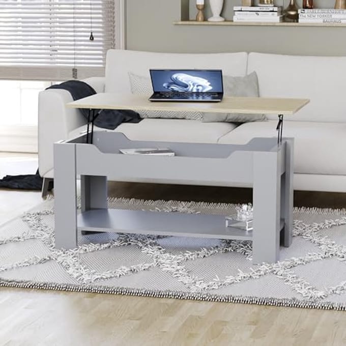 Opklapbare Salontafel met Verstevigd Opbergvak en Onderplank - Modern en Functioneel