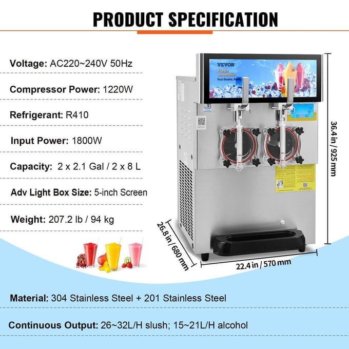 8L / 2,1 Gal Dubbele Kom Commerciële Slushy Machine Margarita Smoothie Bevroren Drank