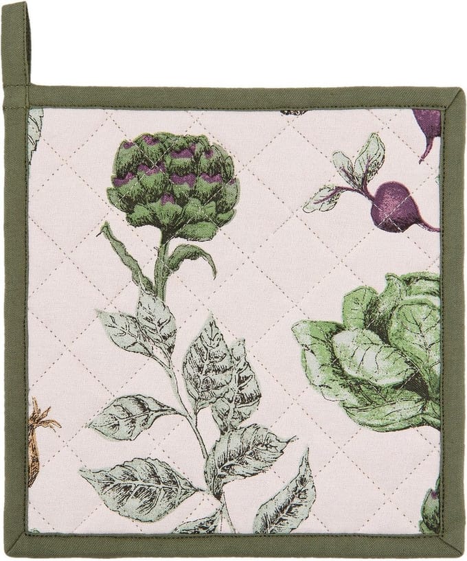 Clayre & Eef Pannenlap 20x20 cm Beige Groen Katoen Groenten
