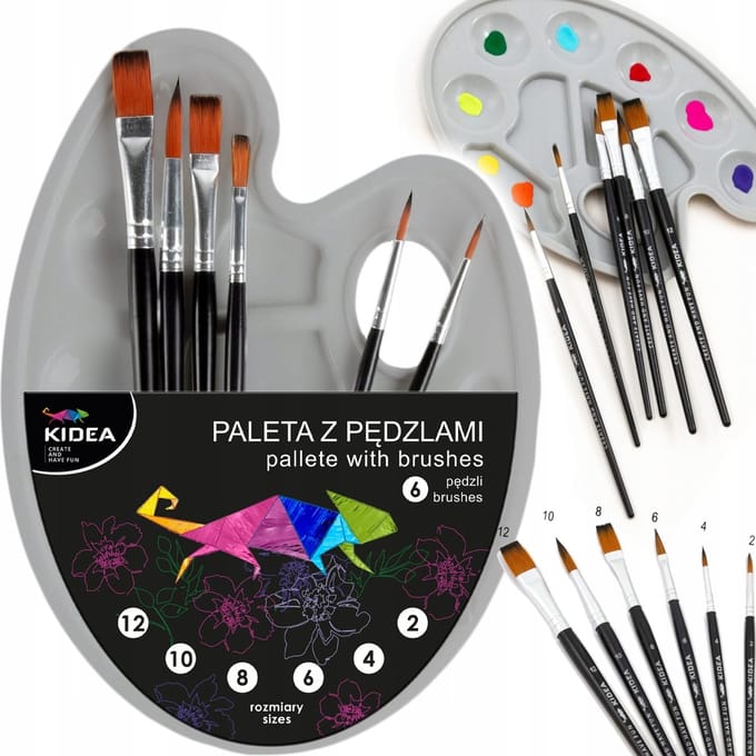 Kidea Verfpalet met 6 Synthetische Kwasten Set