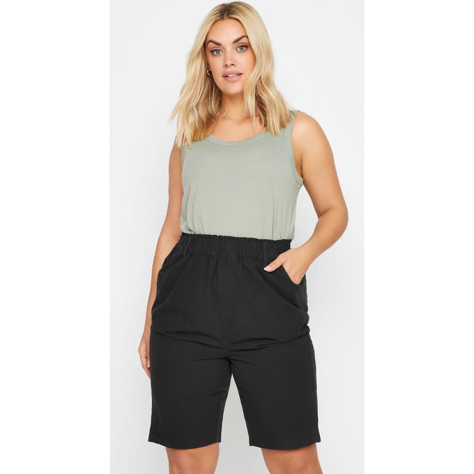 Yours Short Van Katoen Met Elastische Tailleband In Zwart Size 48
