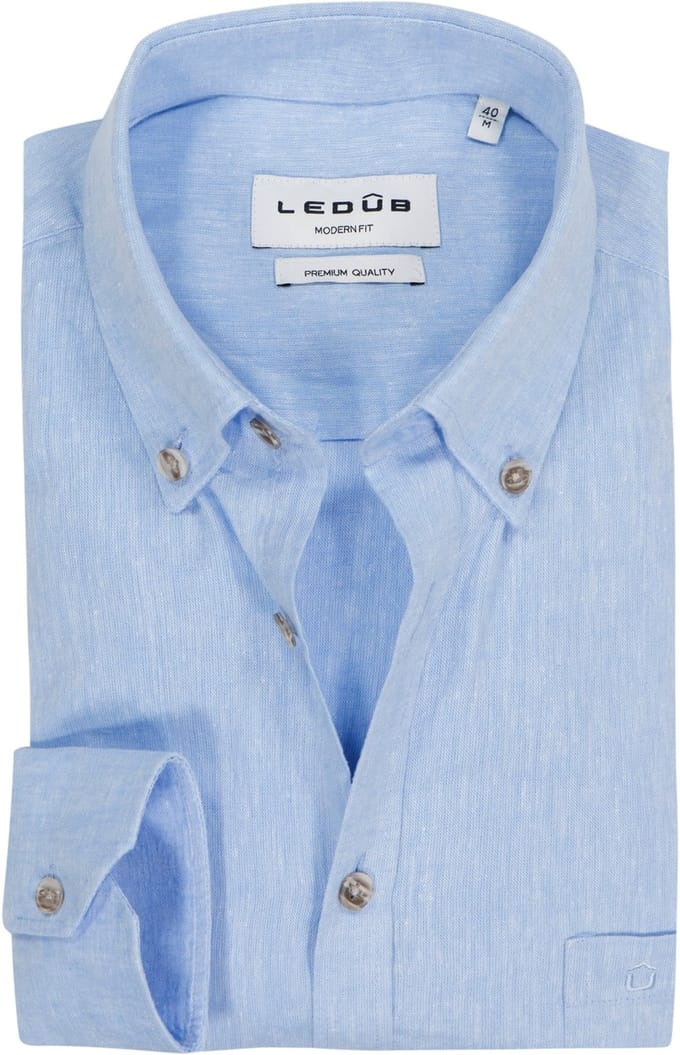 Ledub modern fit overhemd - mouwlengte 72 cm - structuur - lichtblauw - Strijkvriendelijk - Boordmaat: 38 (EU maat: S)