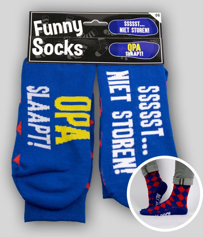 Paper Dreams Sokken Funny Socks Opa Slaapt Katoen Blauw One-size