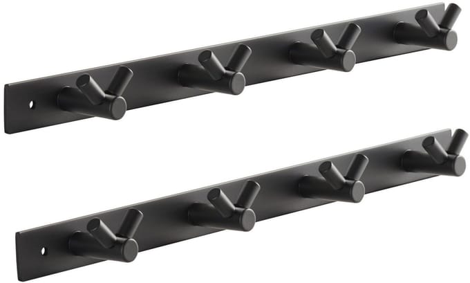 SOTECH set van 2 Blackline CORA V-haakrails 345 mm met 4 haken zwart gepoedercoat garderobehaken