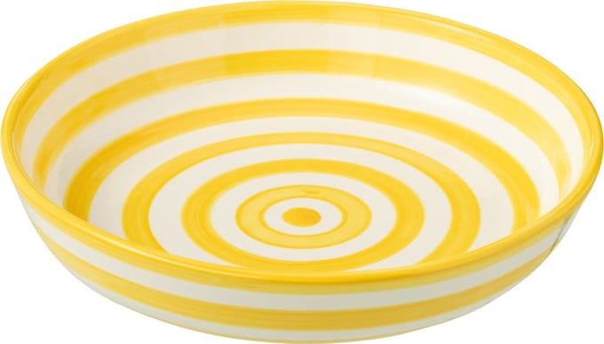 J-Line schaal Granada Stripes Low - keramiek - wit/geel - large - Ø 25 cm