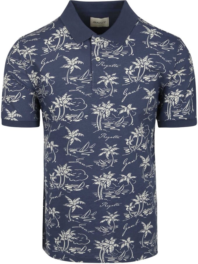 Gant Poloshirt Palm Print Dusty Donkerblauw (navy) - Maat M - Heren