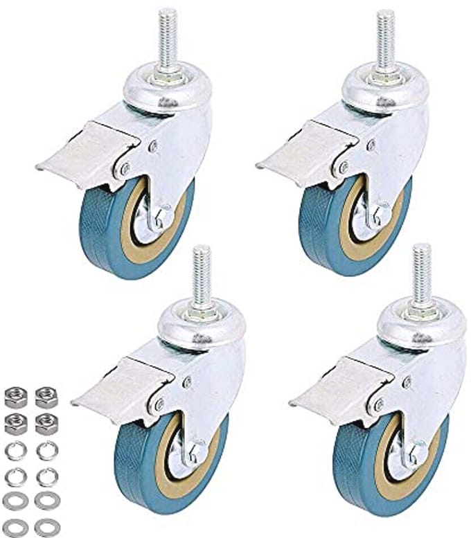 4-pack 3" zwenkwielen met rem voor trolley en meubels