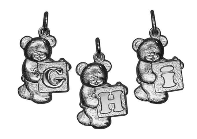 Zilveren Beer met blokletter E ketting hanger - massief
