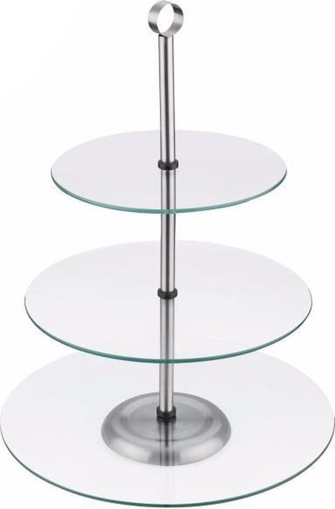Kinghoff taartplateau - 3 etalages - Glas - Met grijpring