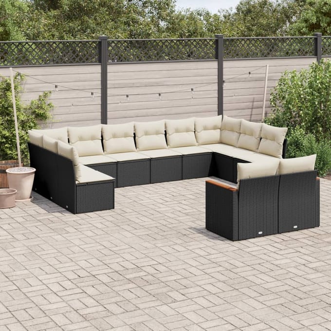 vidaXL - 12-delige - Loungeset - met - kussens - poly - rattan - zwart