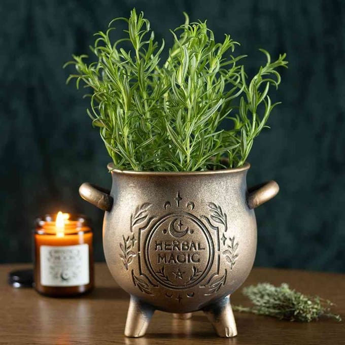 Something Different - Herbal Magic Bronze Effect Terracotta Cauldron Plantenpot - Bronskleurig