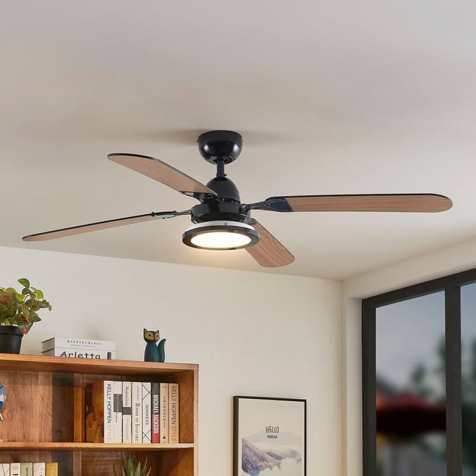 Lucande LED plafondventilator Tedric, zwart, stil, 133 cm