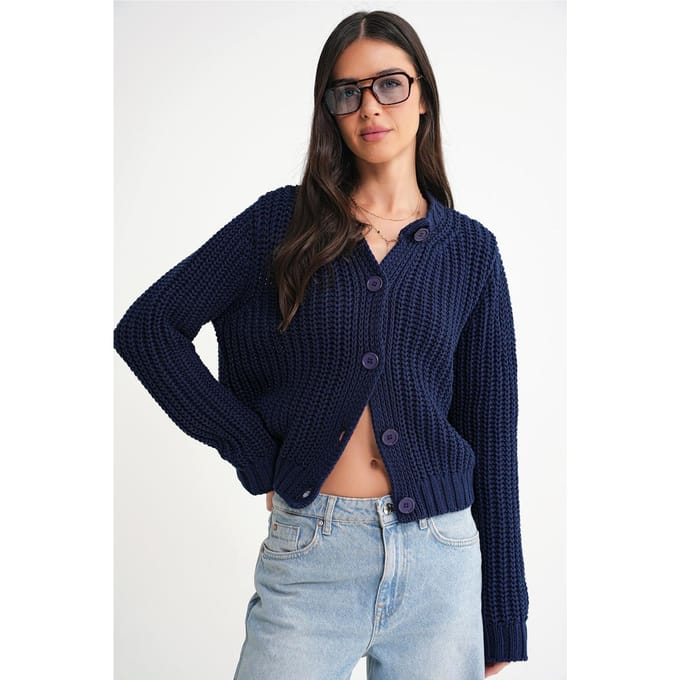 Gestructureerde Ribgebreide Cardigan met Knopen