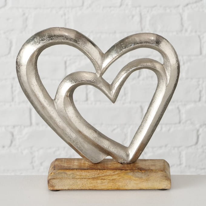 Hart - Hart in hart - Liefde - Leuk Cadeau - Aluminium - op voet - 19x17.5x5cm - Mango