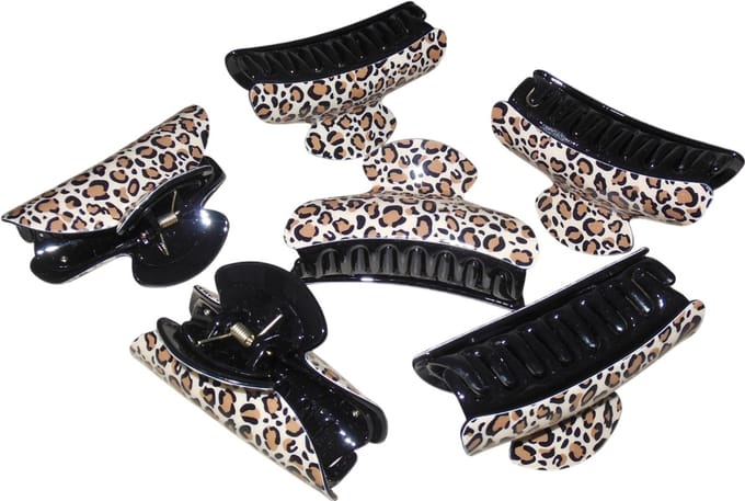 6 grote glans haarklemmen 9,5 cm tijger-print