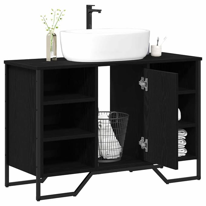 vidaXL - Wastafel - kabinet - voor - de - badkamer - Zwart - Eiken - 91 - x - 35 - x - 60 - cm