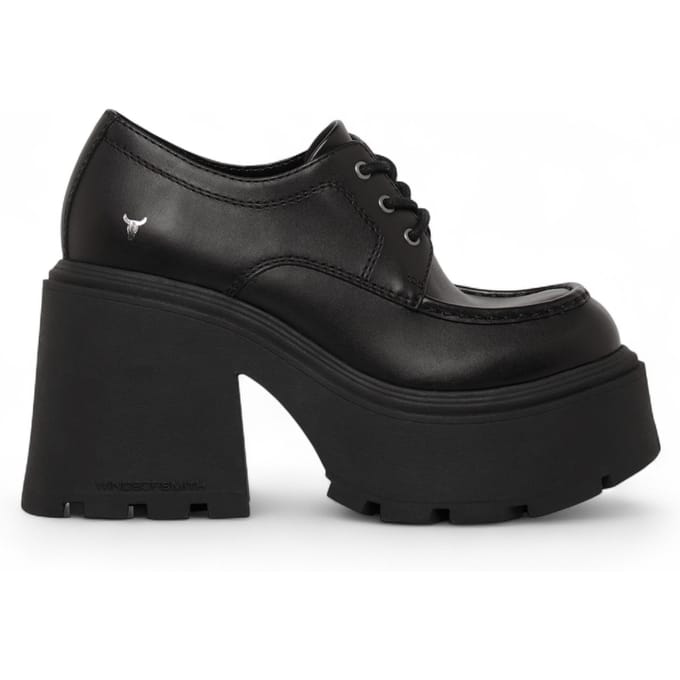 Windsorsmith Dames Zwarte Leren Dikke Platform Veterschoenen - Starcrossed