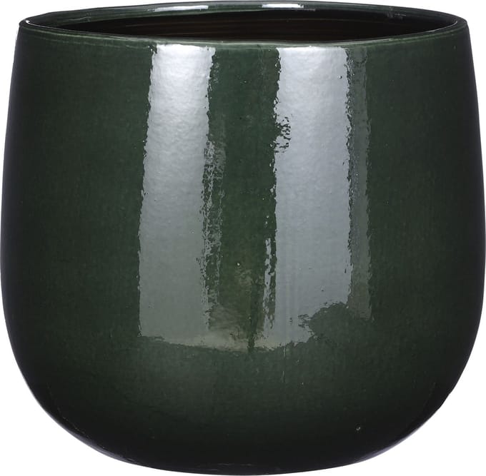 Mica Decorations Plantenpot/bloempot - keramiek - donkergroen glans/spotted- D26/H24 cm