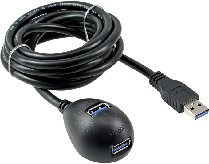 USB naar 2x USB docking kabel - USB3.0 - tot 0,9A / zwart - 2 meter