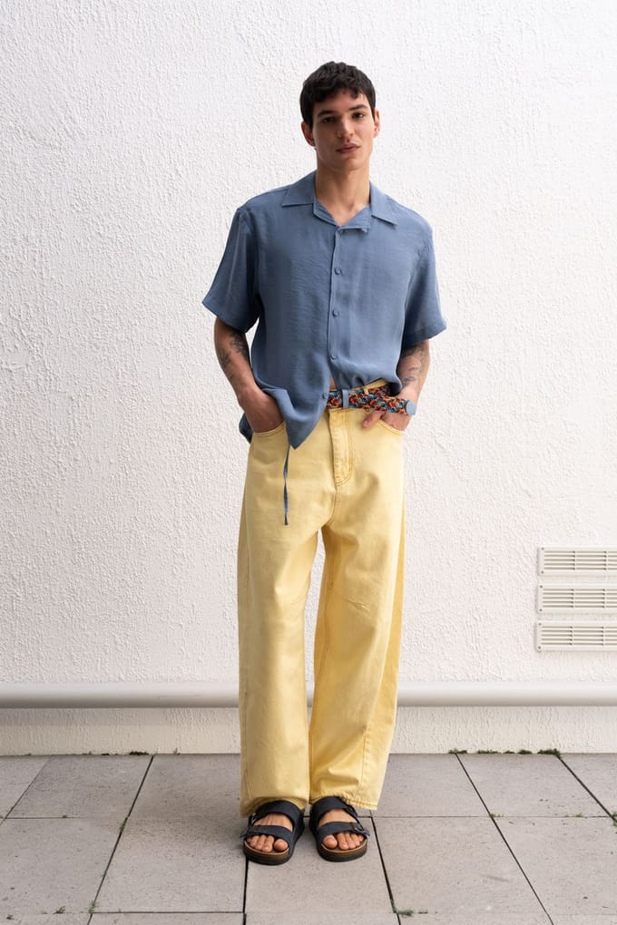 Heren Relaxed Fit Crepe Strikdetail Shirt