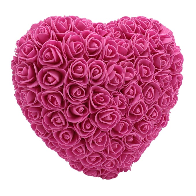 Roses en Mousse Artificielles Fait Main Romantiques Décoratives en Forme de Cœur avec Guirlande Lumineuse pour rouge rose