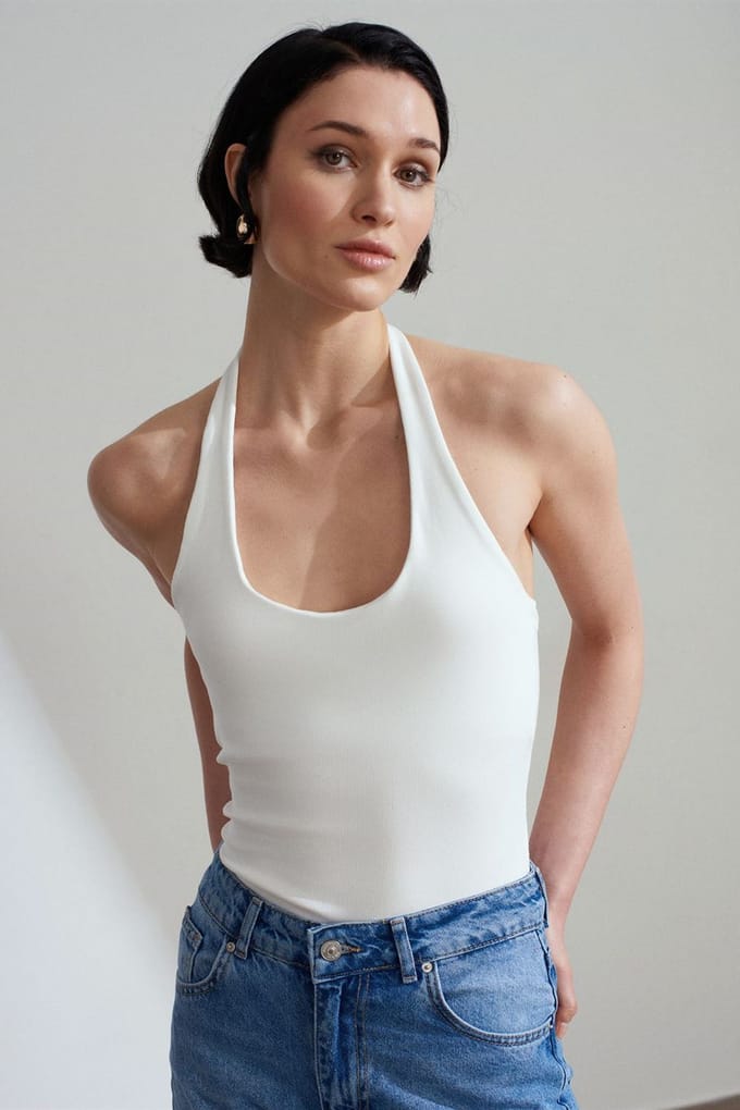 Geribbelde Halterhals Mouwloze Blouse