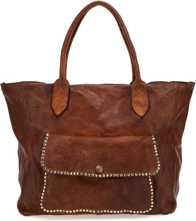 CAMPOMAGGI Leren Shopper Schoudertas Shopping Bag Cognac Bruine
