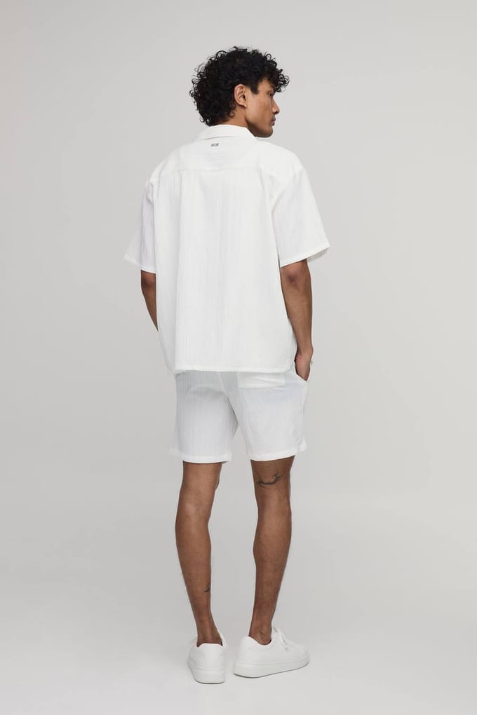 Oversized Korte Mouw Onregelmatige Plooishorts Set | White | Size Medium