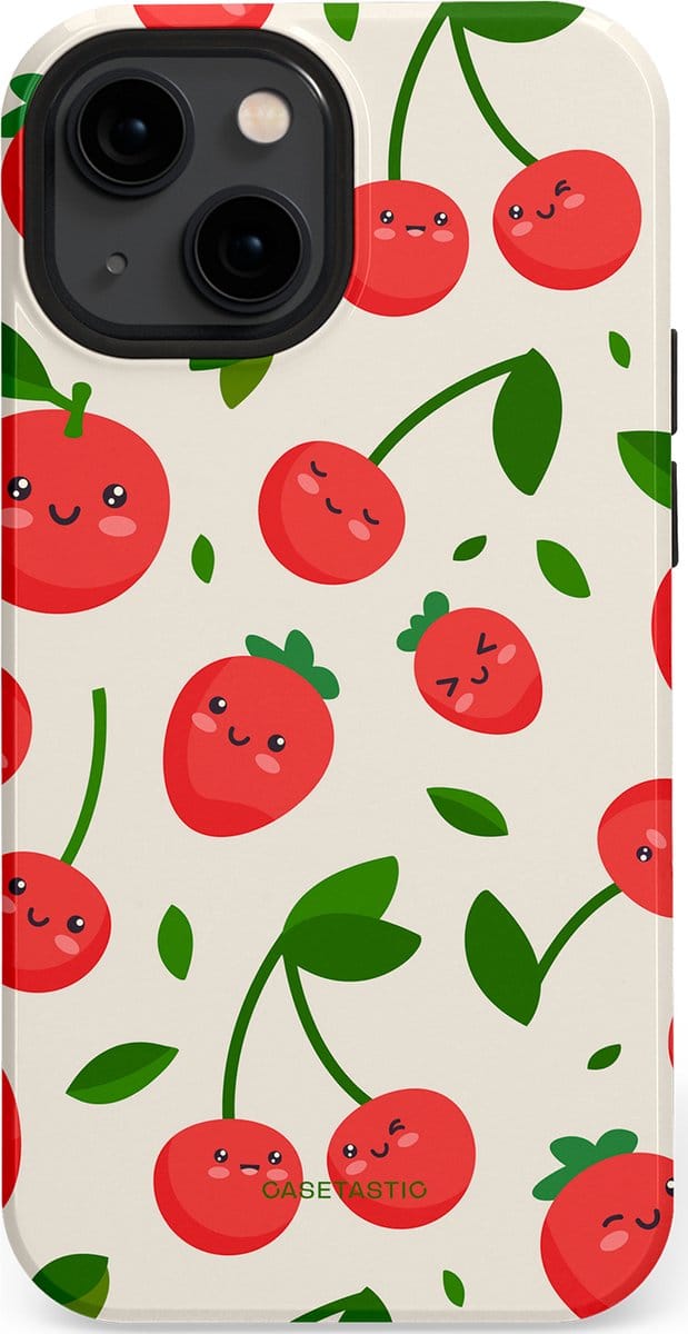 Casetastic hoesje geschikt voor Apple iPhone 13 mini - MagSafe - Dubbellaagse bescherming - Knappe Kers - Fashion Case - Crème Rood Wit Groen