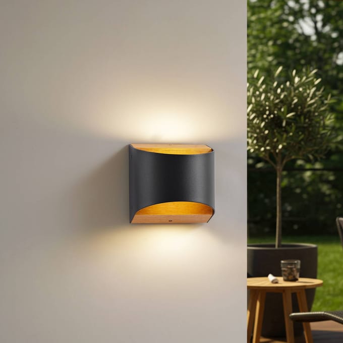 Lindby LED buiten wandlamp Lenore, zwart, metaal, 13,5 cm