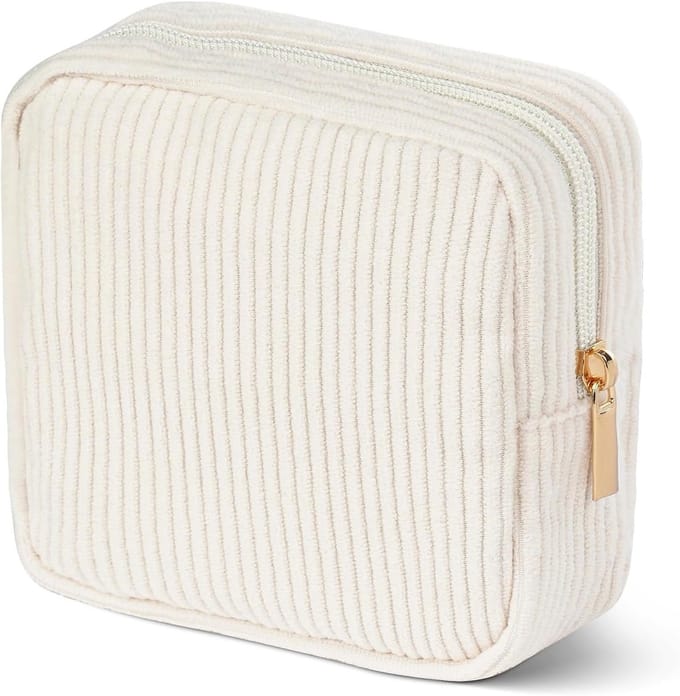 Dames Make-up Tas Reismodel Corduroy Gestreept Beige