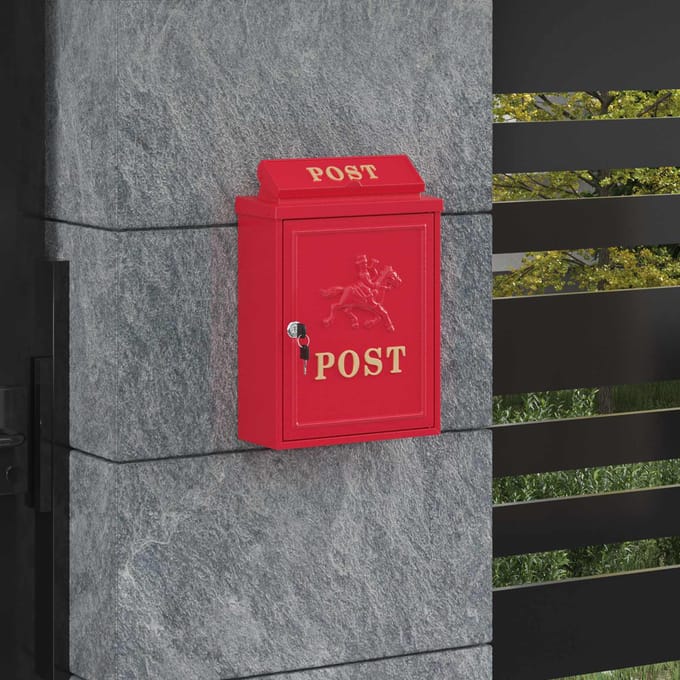vidaXL - Wandgemonteerde - brievenbus - met - opslag - Rood - 29 - x - 13 - x - 41 - cm