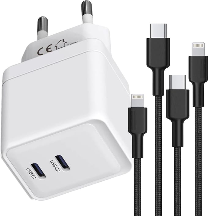 Oplader geschikt voor iPhone 12 13 14 Pro Pro Max en iPad Air 2017 2018 2019 2020 - 2x Lightning naar usb-C Kabel 1M - Snellader