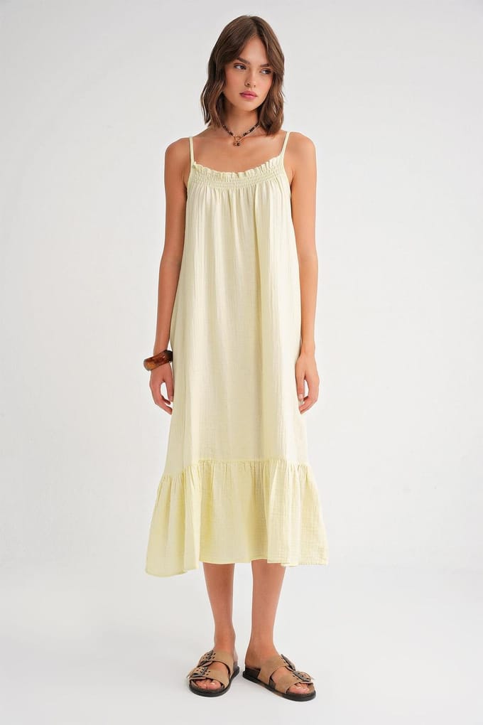 Midi Mousseline Jurk met Rimpeldetail
