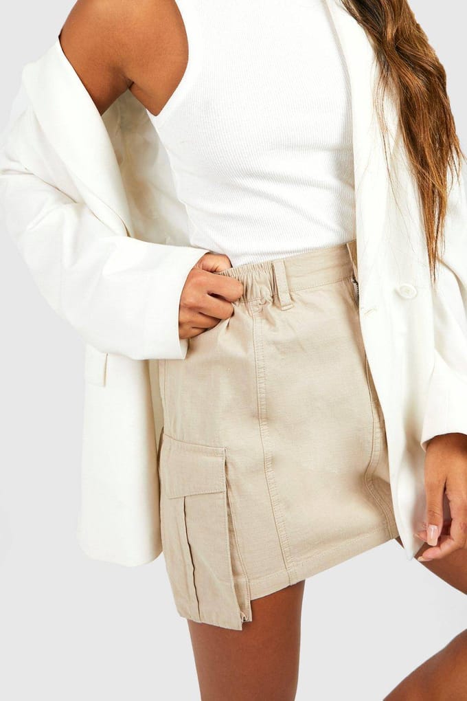 boohoo Dames Elastische Taille Micro Mini Cargo Rok | Steen | Maat: 38