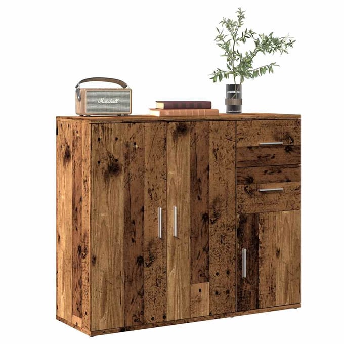 vidaXL - Dressoir - 91x29,5x75 - cm - bewerkt - hout - oud - houtkleurig