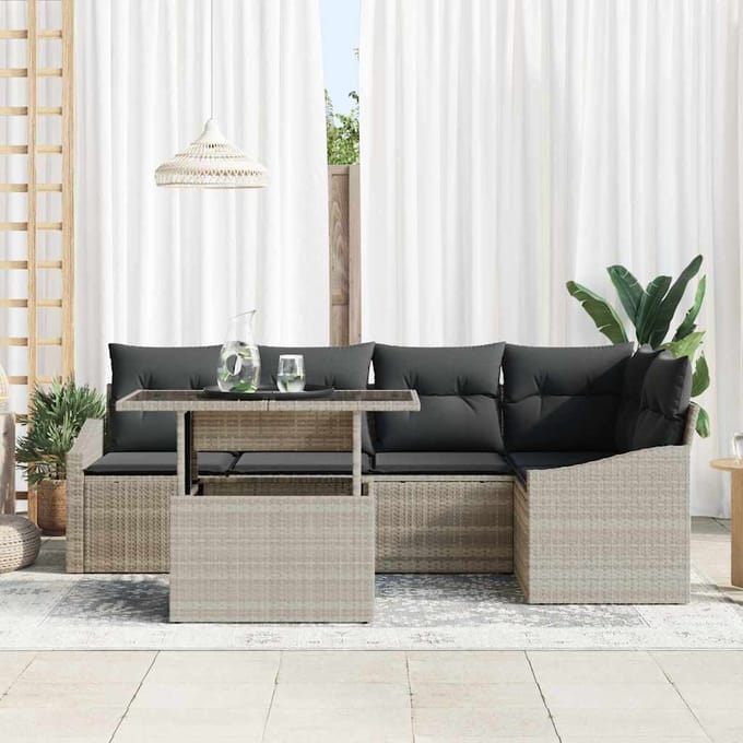 vidaXL - Tuinbank - Set - 6 - st - Lichtgrijs - poly - rattan