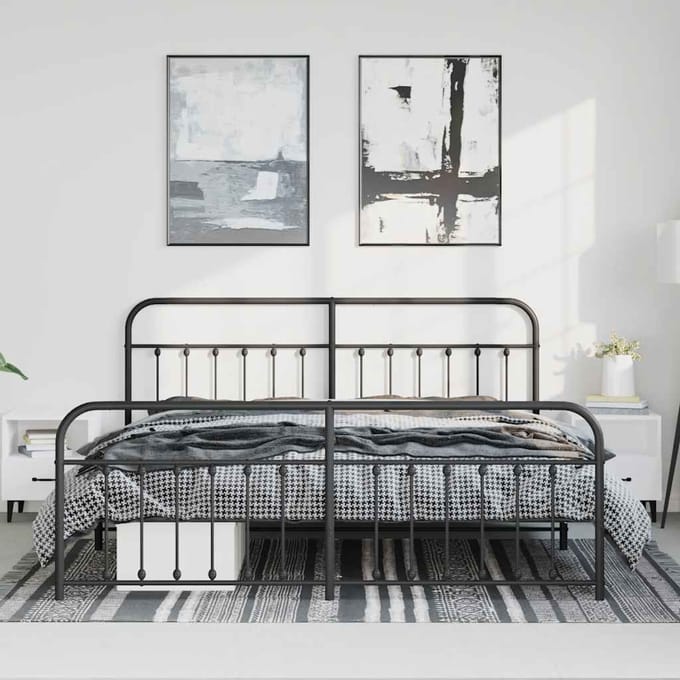vidaXL - Bedframe - met - hoofd- - en - voeteneinde - metaal - zwart - 193x203 - cm