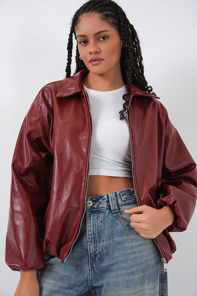 Oversized Faux Leather Ritsjack