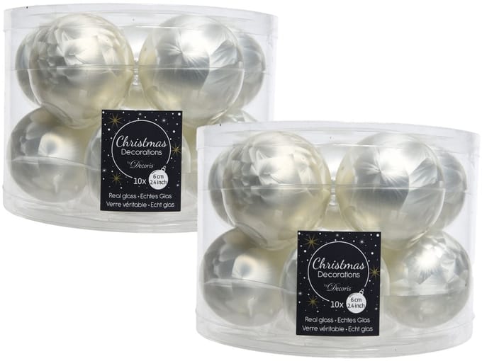 20x stuks kerstballen wit ijslak van glas 6 cm - mat/glans - Kerstboomversiering