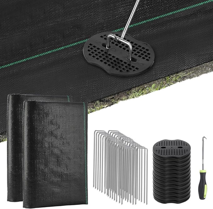 3x50ft Landschapweefsel Onkruidwerend - 3,2oz PP Geweven Doek met Pinnen & Haak