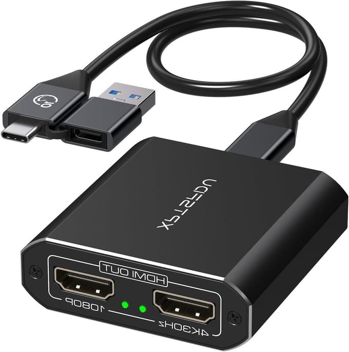 Dubbele HDMI Adapter - USB C Hub - Meer Schermen - 4K en 1080P Output - 3 Schermen - Grijs