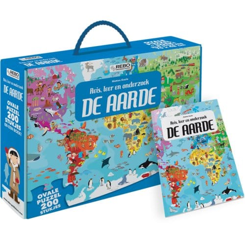De Aarde - Puzzel 200 Stukjes En Boek - Reis, Leer En Onderzoek - Boek + Ovale Puzzel